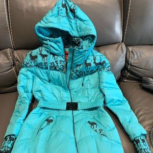 Towmy Blue/ turquoise color Reindeer Puffer Coat/ Jacket With Belt